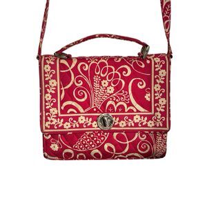 Vera Bradley Women's Julia Twirly Birds Pink And White Shoulder Bag. 9.5”x8”x4”